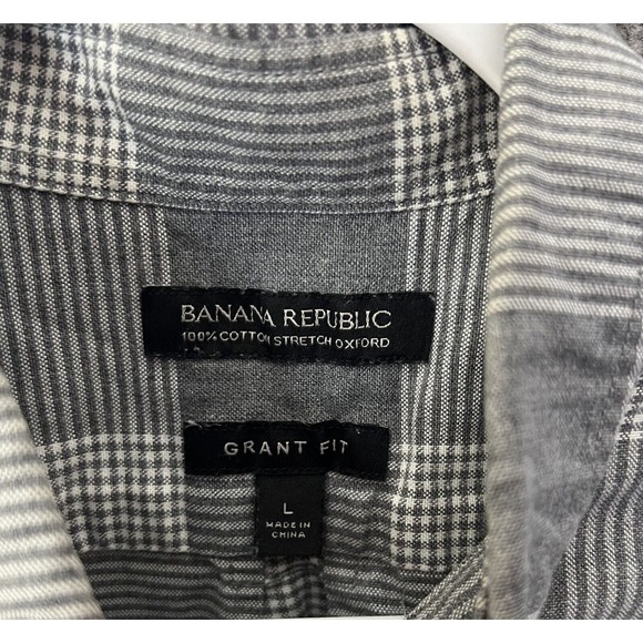 Banana Republic Cotton Stretch Grant Fit Oxford Shirt Men Size Large Gray Button - Picture 3 of 10